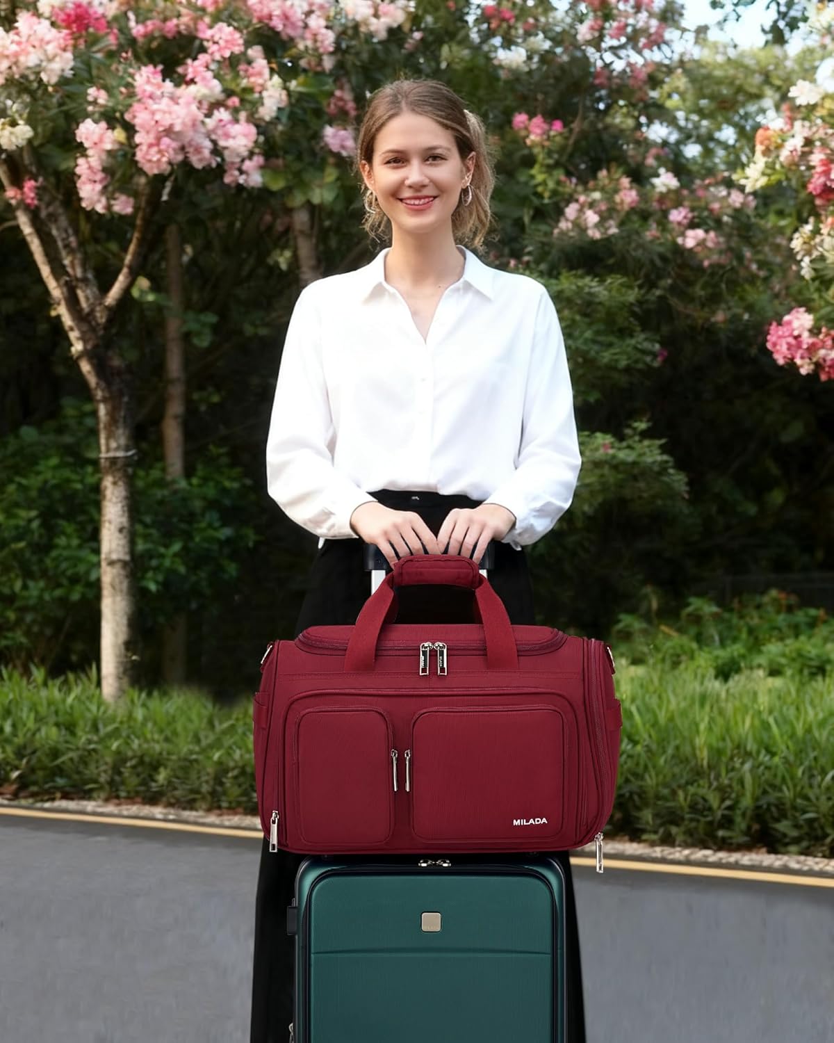 MILADA Underseat Carry On Luggage Bags for Travel Lightweight Foldable Carry On Bags for Airplanes Small Duffle Bag for Men Women TSA Approved Underseat Bag Travel Tote Bags, Burgundy - Image 5