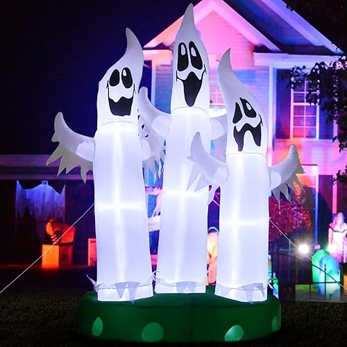 Miniatura 3 de Inflables gigantes de Halloween de 10 pies, 3 fantasmas, 3 inflables de fantasma gigante de TechKen para decoración de Halloween con luz LED,