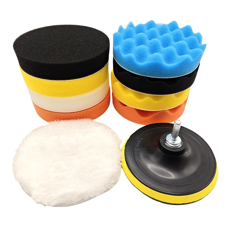 Kit de Boina para Polimento com Espuma Waffle, Lã, Prato de Suporte e Adaptador M10 para Furadeira BLINGOBLING, 10 Peças de 12,7 cm