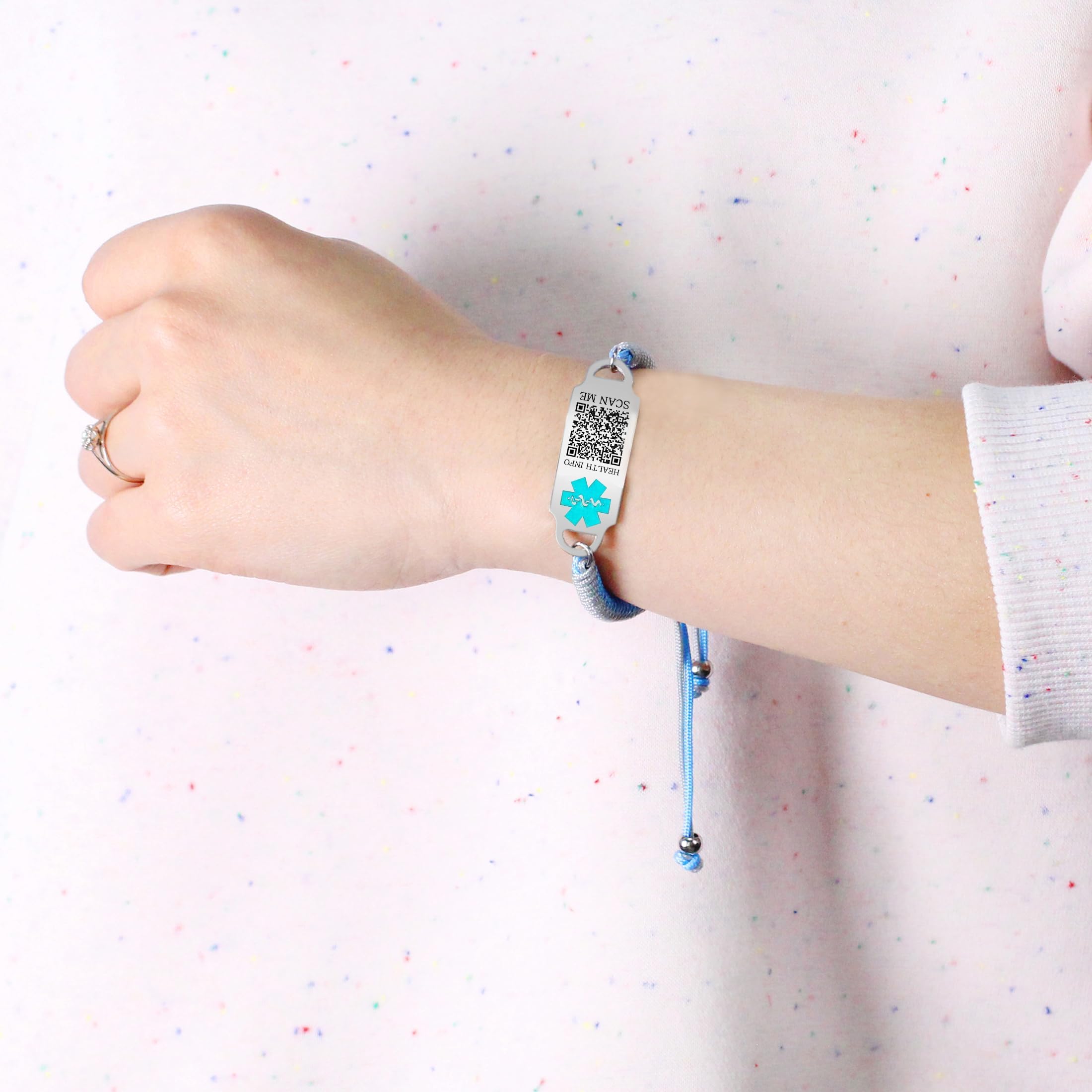 Armband mit QR-Code – Graviertes medizinisches ID-Band – Verstellbares, handgefertigtes Seilarmband für Diabetes, Herzerkrankungen, Allergien – YA5657