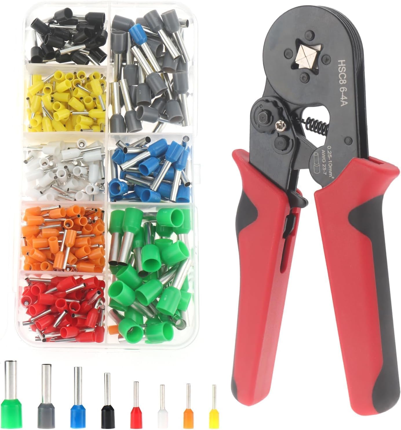 Ferrule Crimping Tool Kit, AWG23-7 Self-Adjustable Ratchet Wire Crimping Tool Kit Crimper Plier Set with 400PCS Wire Terminals Crimping Connectors Wire End Ferrules Terminals
