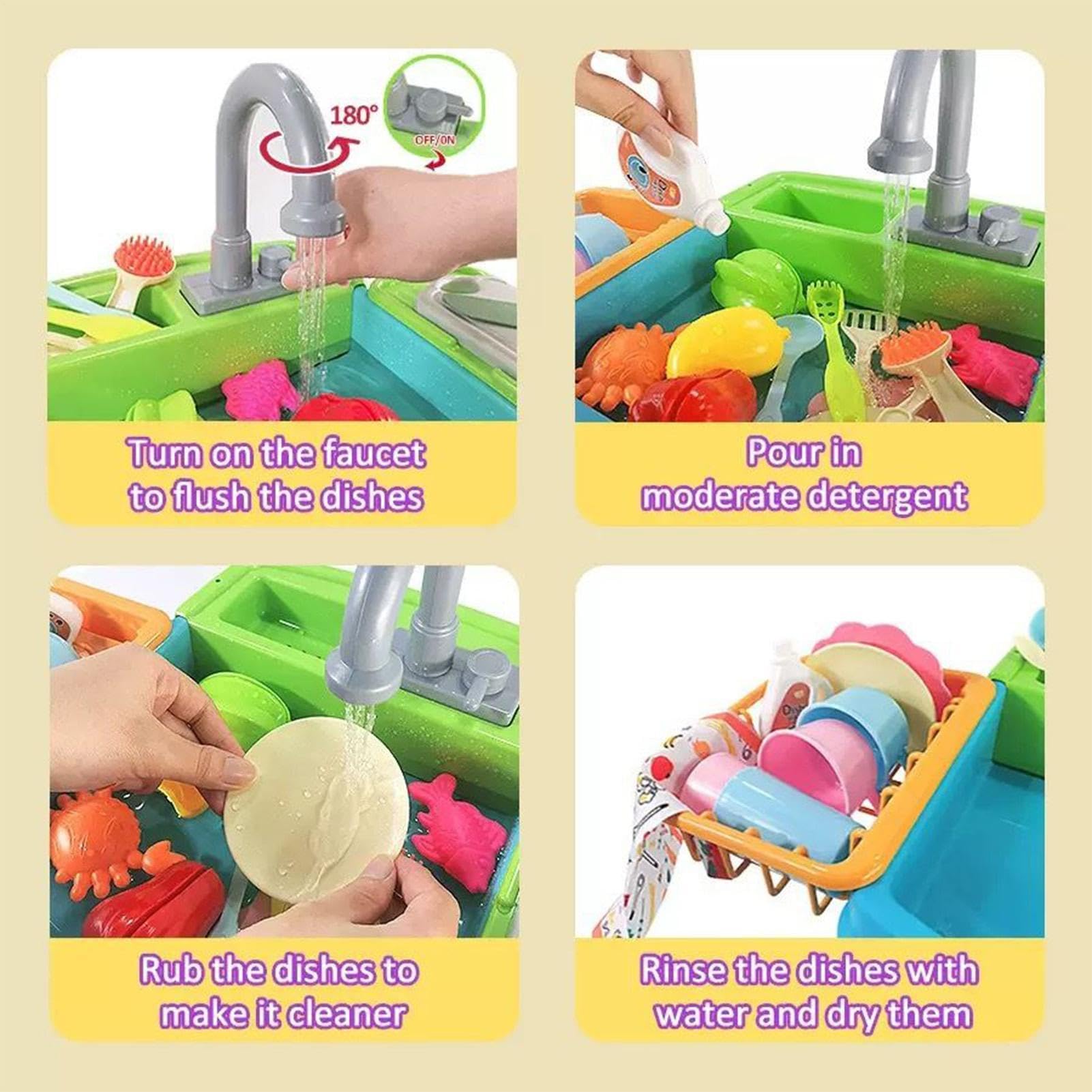 Giocattolo Cucina Lavello Con Acqua Corrente Elettrica | Ciclo Acqua Automatico Inclusi Giochi Educativi per Bambini 3+ Anni