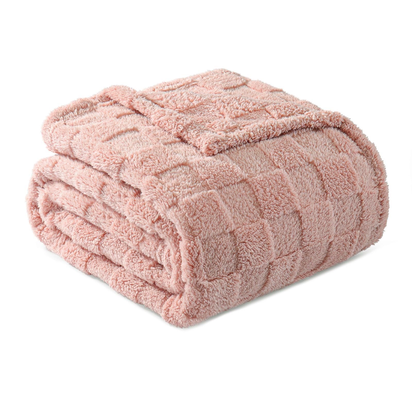Exclusivo Mezcla Fleece Throw Blanket for Couch,Super Soft and Warm Lightweight Checkered Pattern Blankets for All Seasons,50x60 Inches, Pink