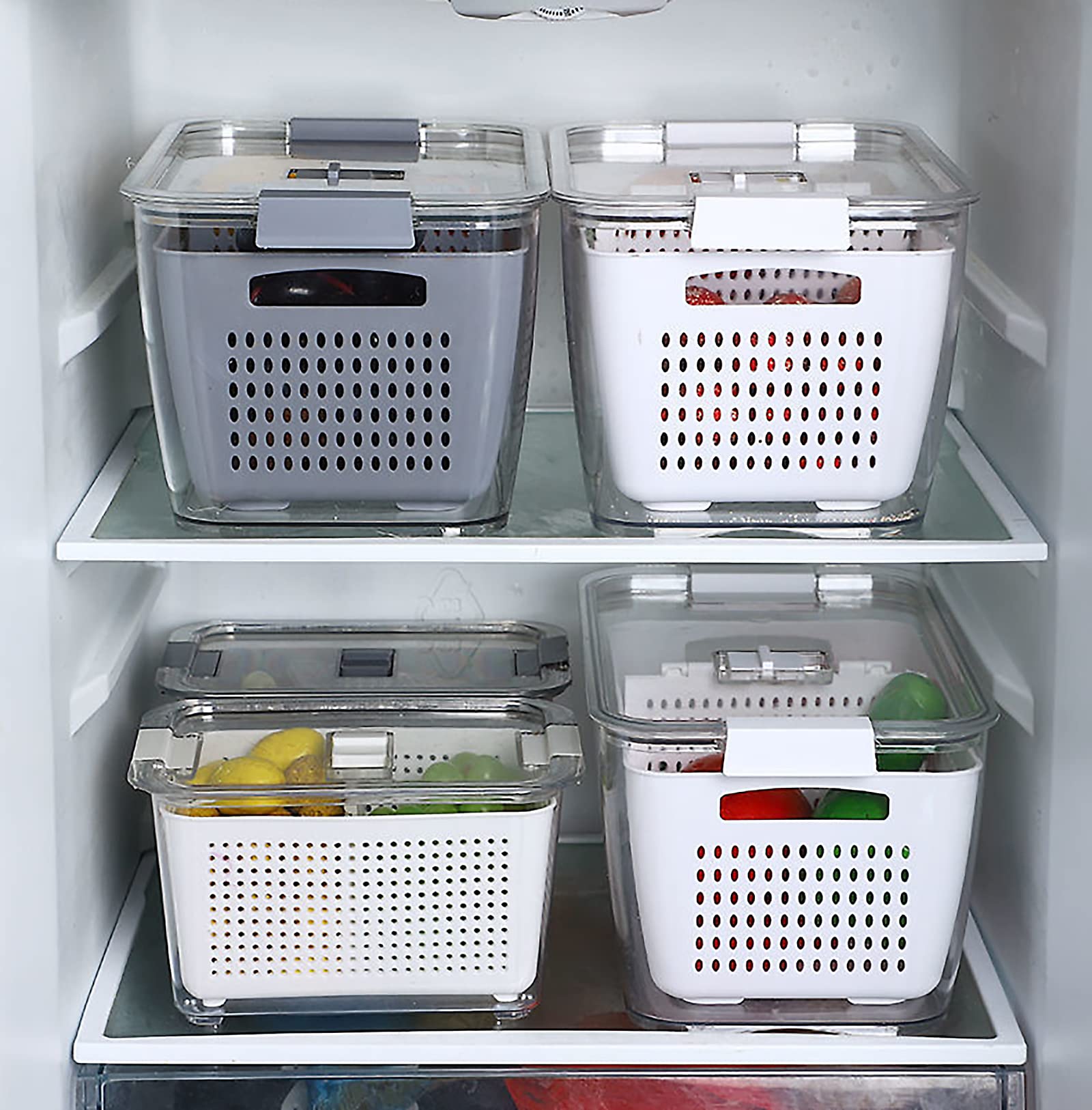 Spesh Set di 3 contenitori per alimenti freschi (5,8 L + 4 L + 2 L) Scatole per verdure in plastica per frigorifero con coperchio e sfiato (bianco)