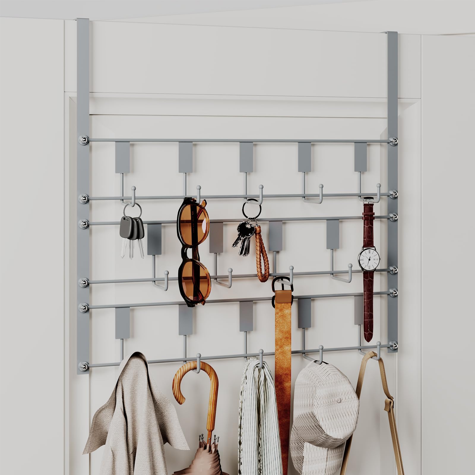 PAPAGIFTREE Over The Door Hooks for Hanging, 14 Hooks Over Door Coat Hanger, Coat Clothing Rack and Towel Rack for Bathroom Organizer, Door Hanger