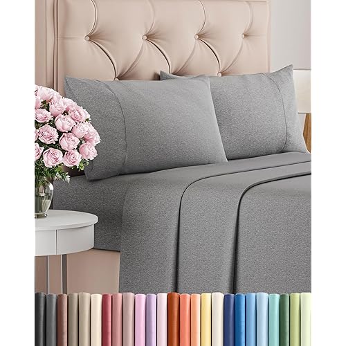 Queen Size 4 Piece Sheet Set - Comfy Breathable & Cooling Bed Sheets Set - Hotel Luxury Bedding for Women, Men, Kids, Teens, Boys & Girls - Deep Pockets, Soft & Wrinkle Free - Grey (Heathered Sheets)