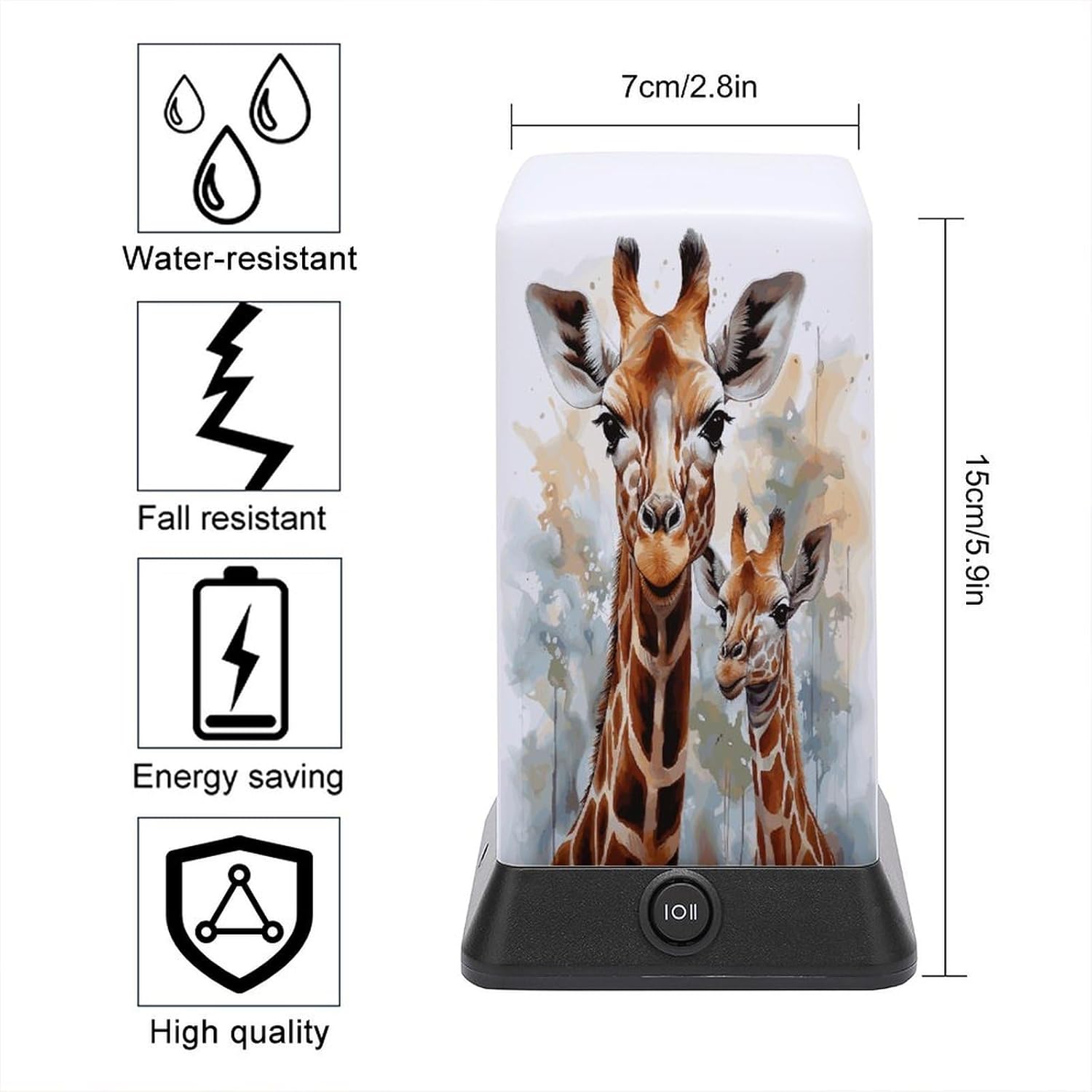 Cordless Night Light Battery Powered Dimmable Lamp for Reading Watercolor Deer Giraffe Small Desk Lamp for Bedroom Living Room Office