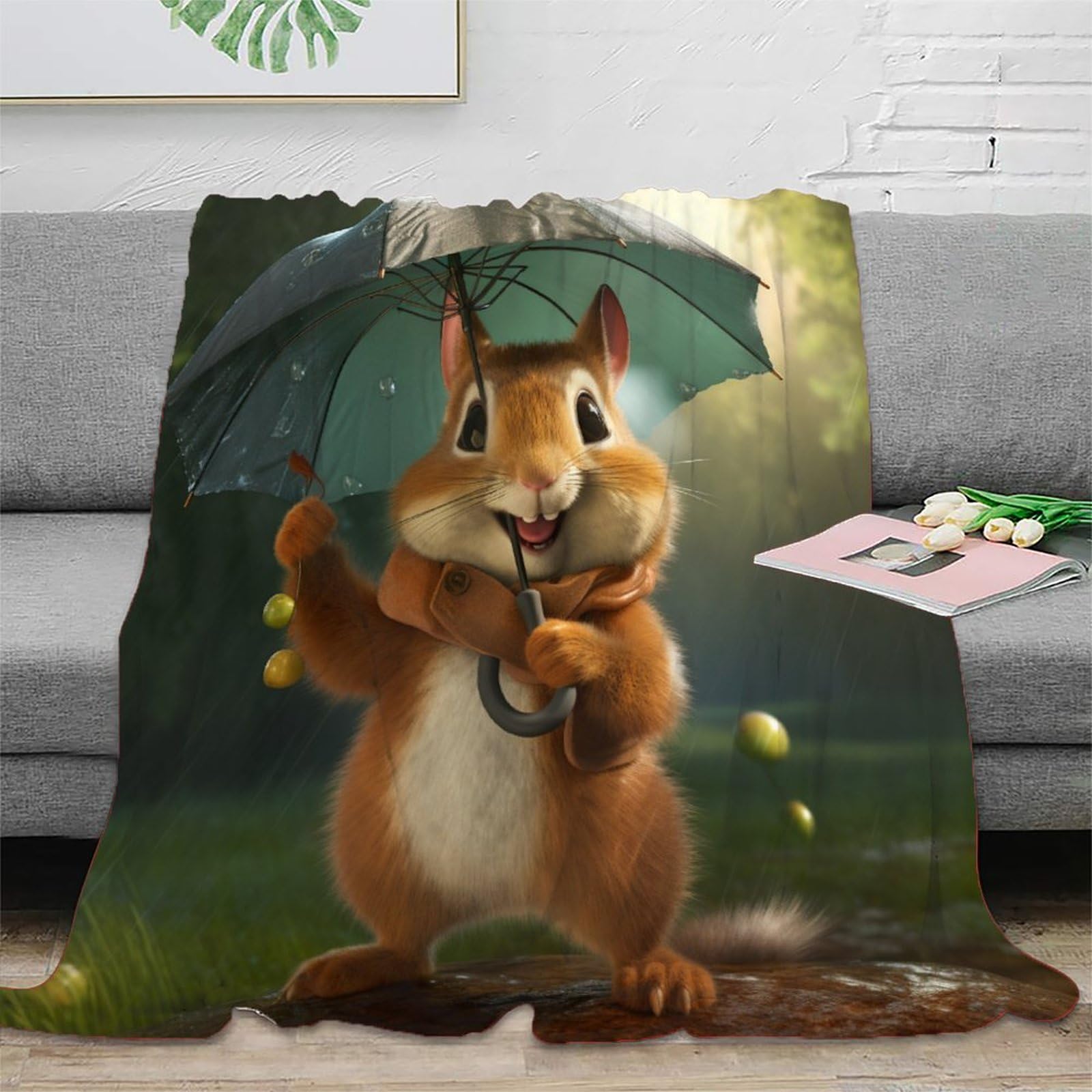 Cute Squirrel Print Blanket for Sofa Couch Bed Fleece Throw Blanket Decorative Cartoon Squirrel Theme Sherpa Blanket Cartoon Squirrel Pattern Plush Fuzzy Blanket 60x80inch(150x200cm)