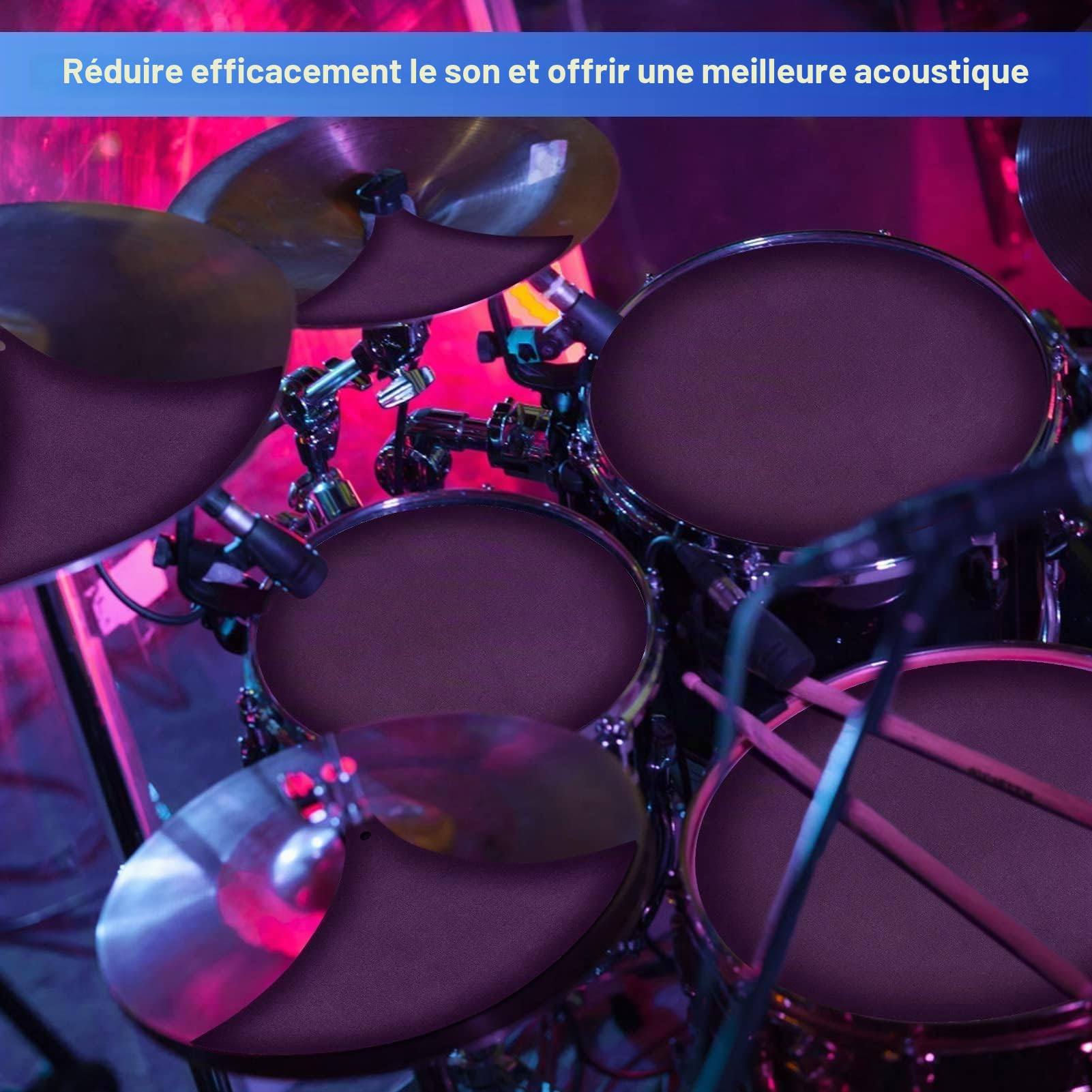 Ejoyous Ensemble de 10 Sourdines pour Tambour et Cymbale avec Clips, Tampons de Pratique Silencieux