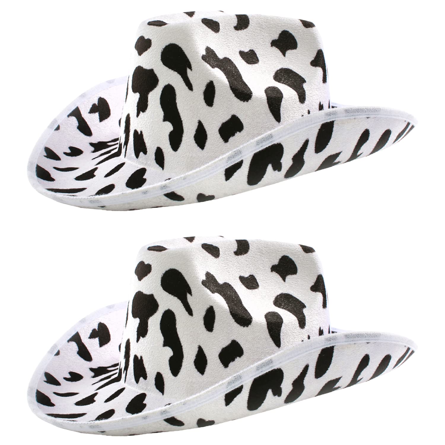Adults Cow Print Cowboy Hat - Pack of 2 - White Felt Cowboy Hat with Black Cow Pattern - Adults Western Cowboy Y2K Fancy Dress Costume Accessory