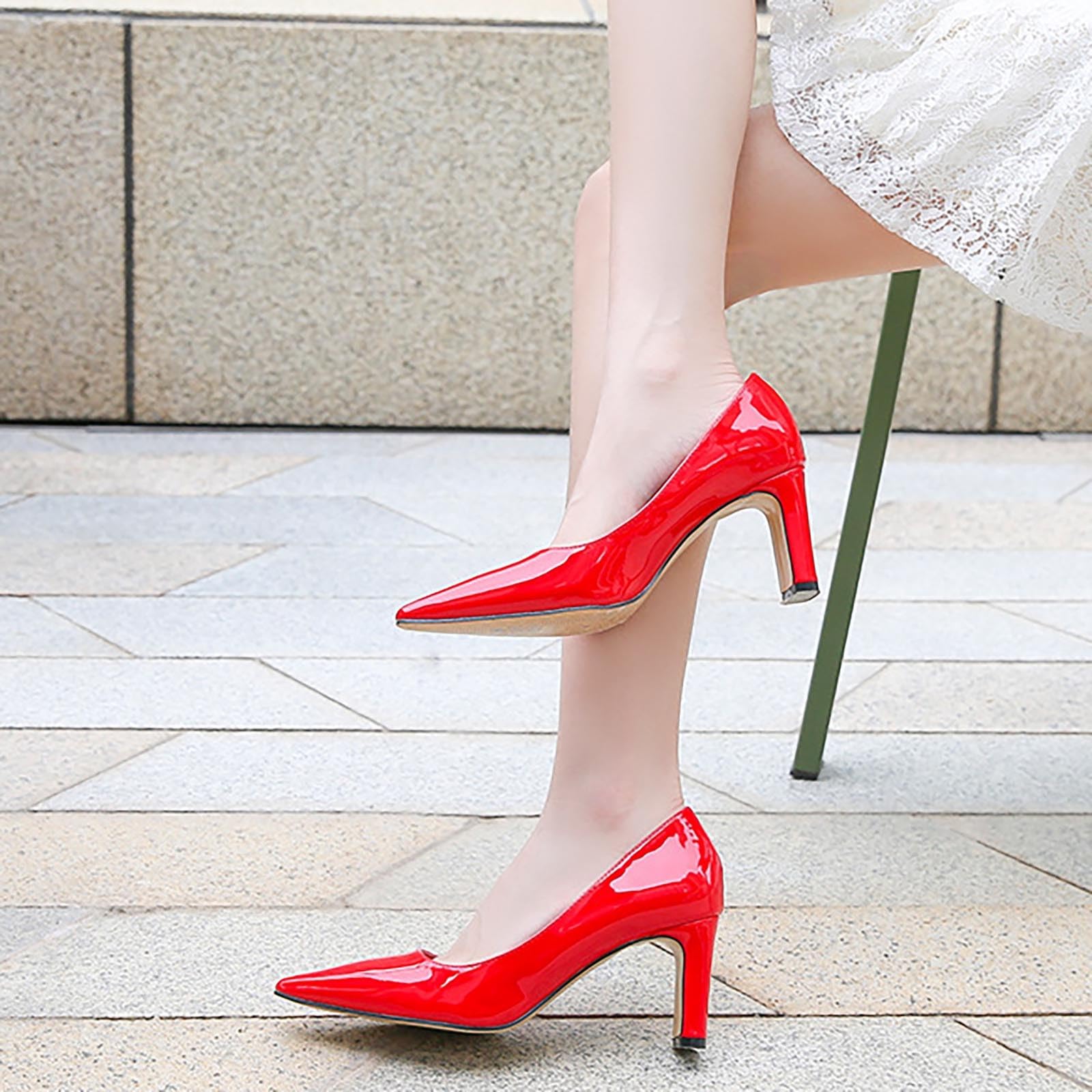 Absatzschuhe Damen Elegant Spitz Pumps Blockabsatz High Heels Slip On | Hohe Schuhe Geschlossene Zehen Party Schuhe, Modischer Leder Kleid Schuhe Bequem Abendschuhe Für Büroarbeit Party