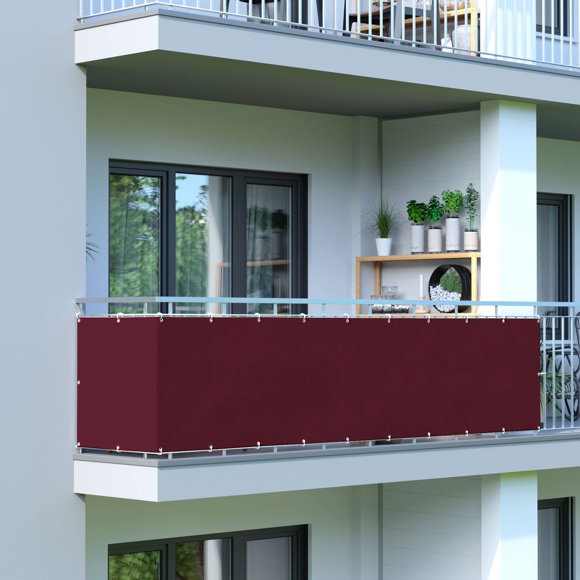 jarolift Revestimiento para Balcón Impermeable, Lona de Protección Solar y contra el Viento, 300 x 90 cm, (16 Ojales), Burdeos