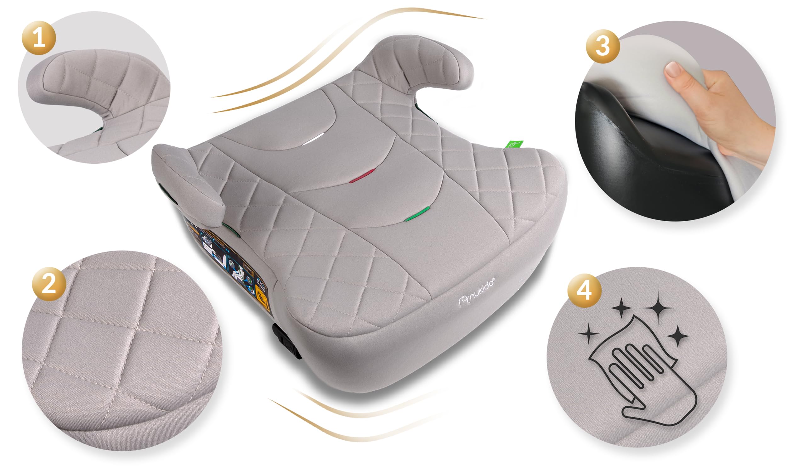 Nukido Sitzerhöhung Auto Kindersitzerhöhung - 22-36 kg - Kindersitz Autositz - i-Size ISOFIX - 125 Bis 150 cm - Beige