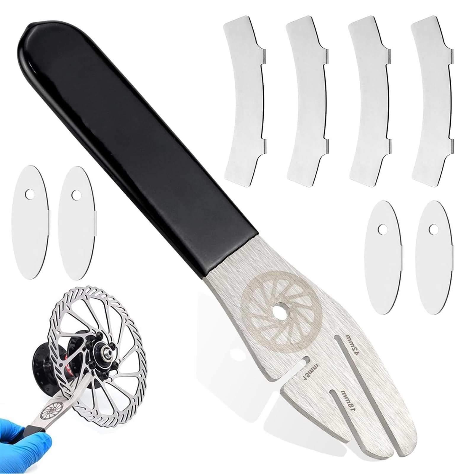 Strumento Allineamento Freno,Freno Strumento,1 Pezzi Chiave per Freni A Disco,Dotato di 4 pastiglie freno ovali e 4 pastiglie freno curve regolabili,per Freno di Regolazione Strumento Mountain