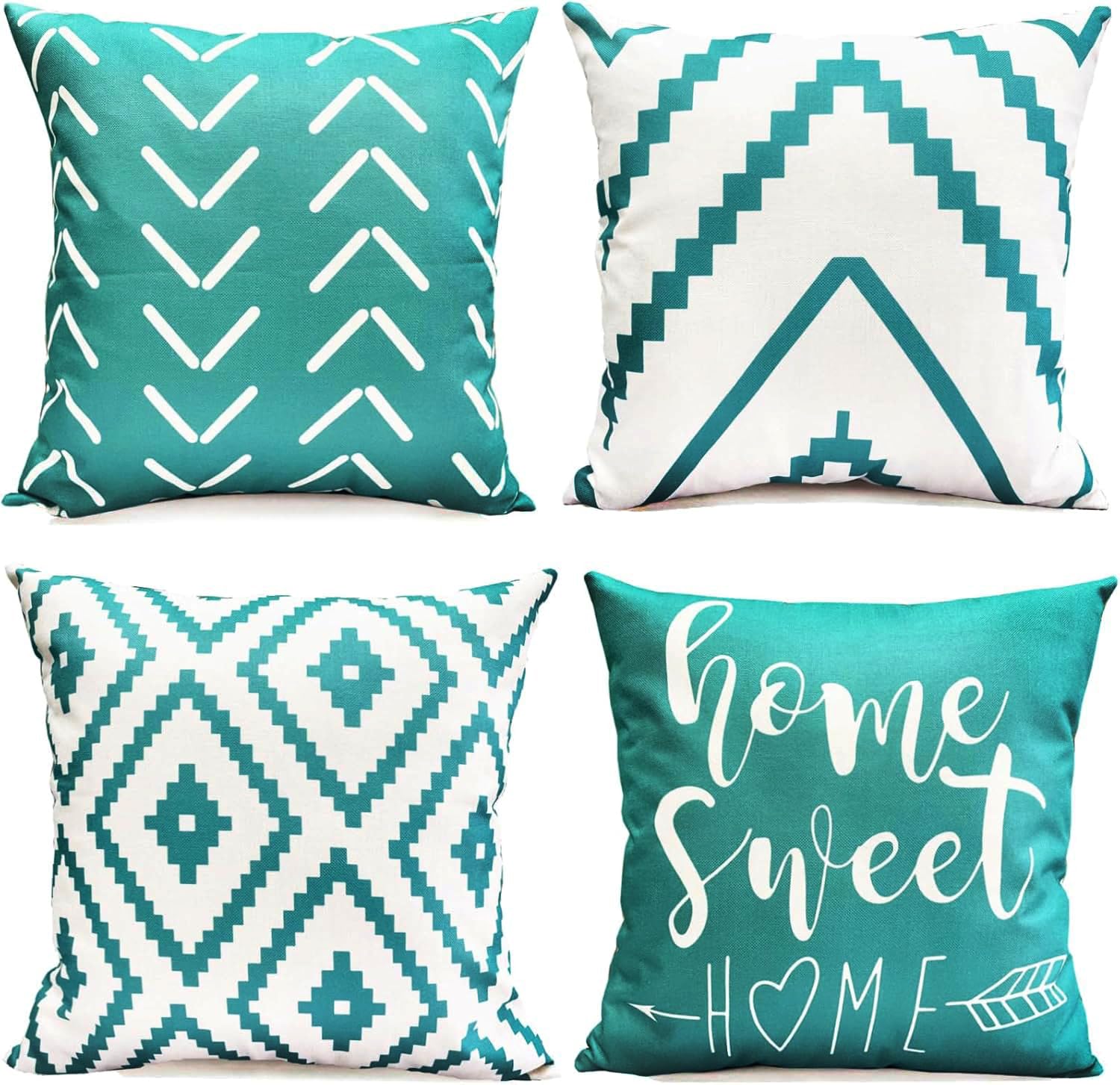 RYSMIYOU Decorative Throw Pillow Covers 16x16 inch Set of 4 Aqua Blue Pillow Covers for Couch Sofa Bed Living Room,Farmhouse Outdoor Throw Pillow