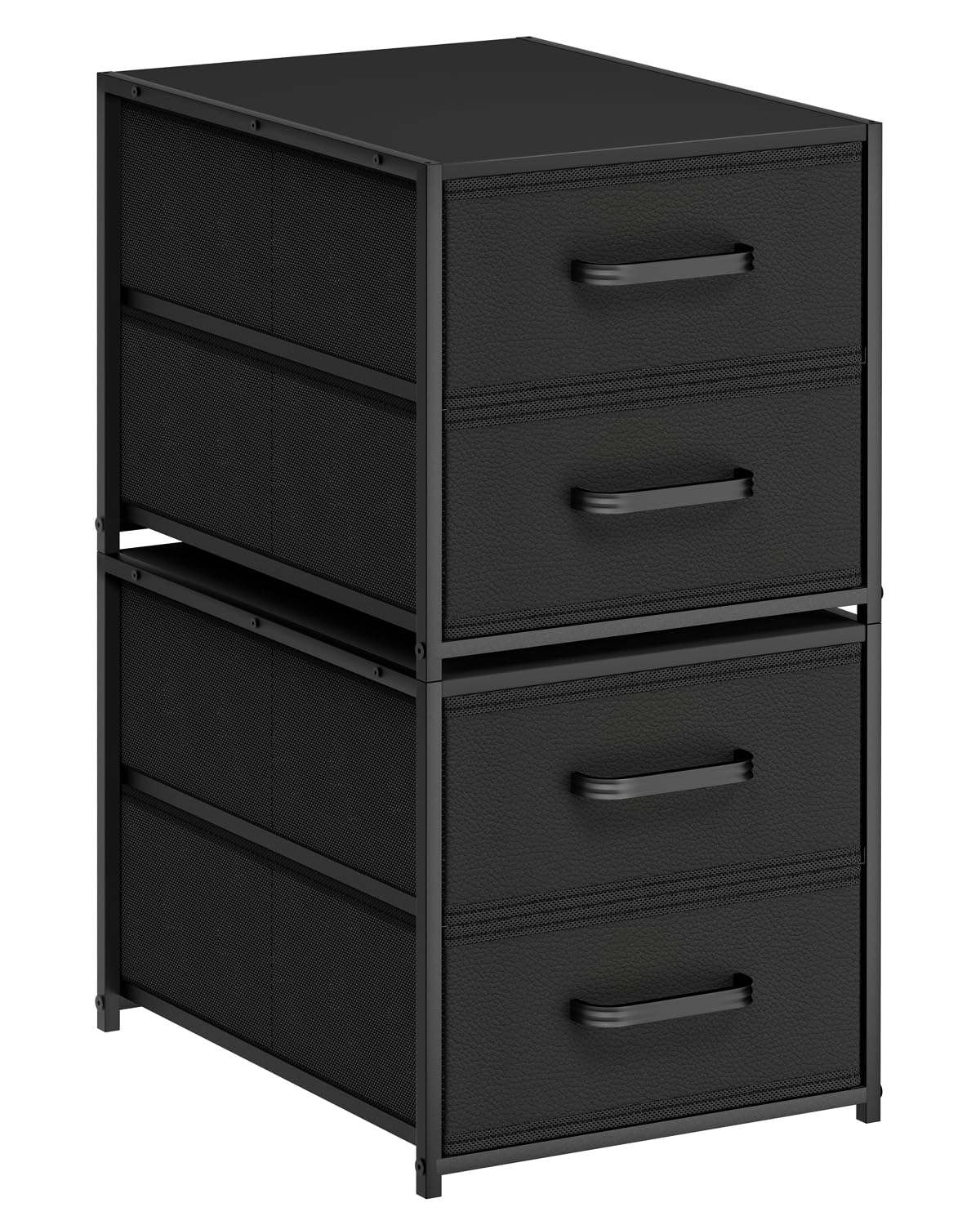 Black Chest of Drawers Bedroom, 4Pcs Clothes Storage Unit with Metal Handle