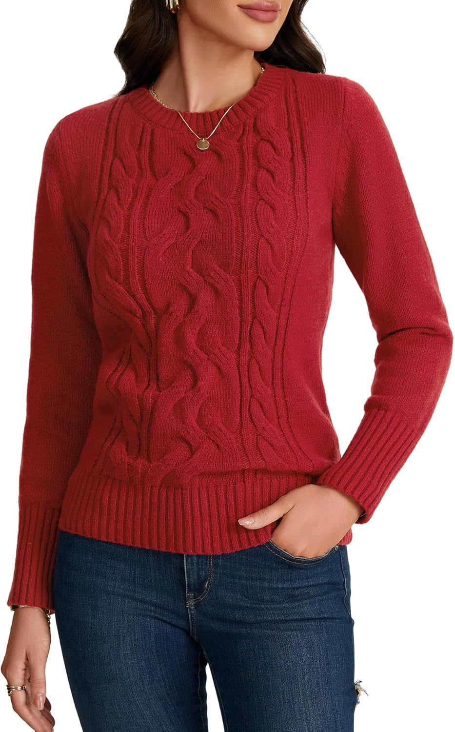 LYANER Women's Cable Knit Long Sleeve Crew Neck Slim Fit Elegant Pullover Sweater Tops - Image 2