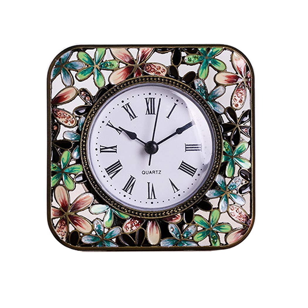 S.W.H Mantle Clock Quartz Silent Desktop Table Clock for Living Room Bedroom Home with Flower Decoration - Brown