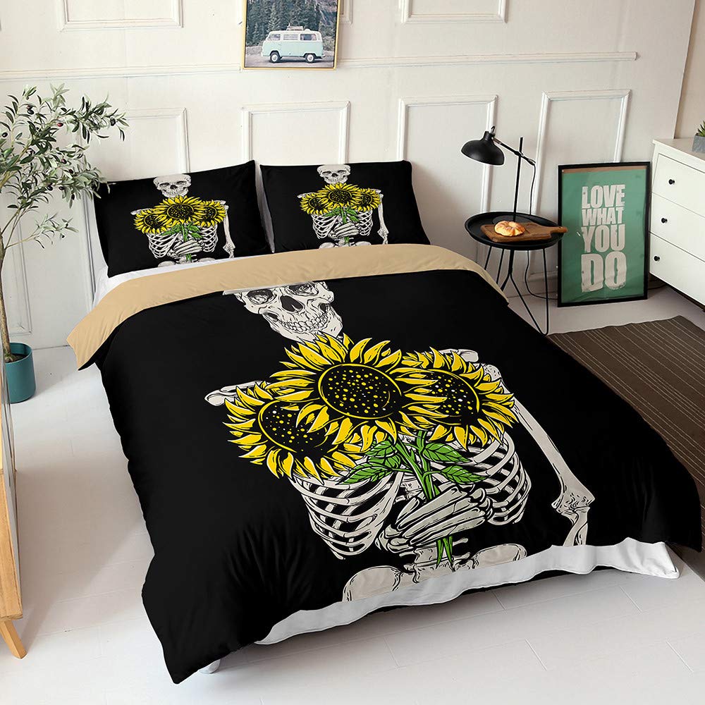 Parure de lit microfibre 220x240 cm Chickw1 housse de couette tournesol avec taies