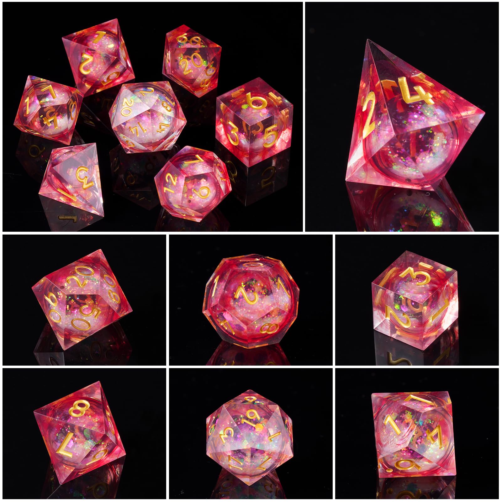 ORUZA 7 PCS Liquid Core DND Dice Resin Sharp Edge Dice Polyhedral D&D Dice Set for Dungeons and Dragons RPG MTG Role Playing Game Dice D20 D12 D10 D8 D6 D4 D% - Image 2