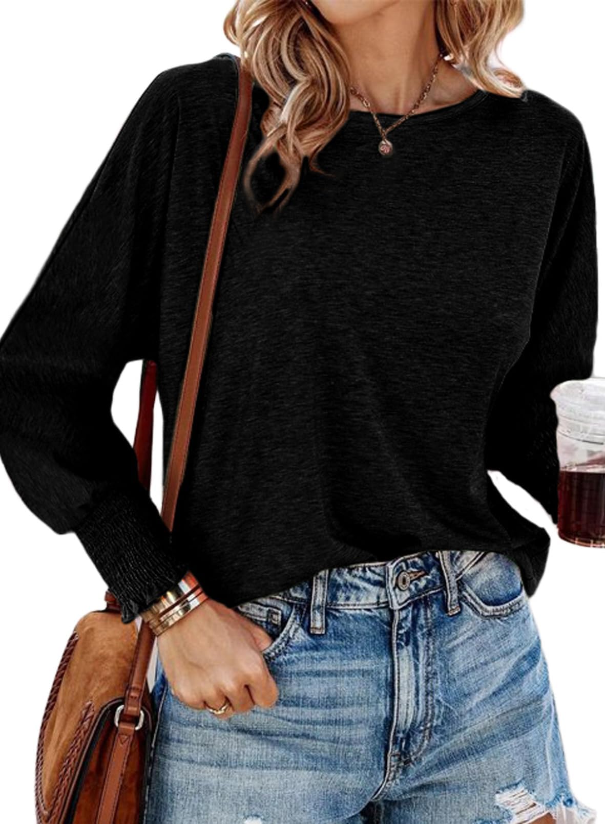 Dokotoo Womens Tops Long Sleeve Tops Shirts 2025 Spring Trendy Business Work Loose Basic T-Shirts
