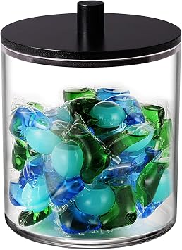 SheeChung 1 Pack 50oz Laundry Pods Container with Matte Black Bamboo Lid