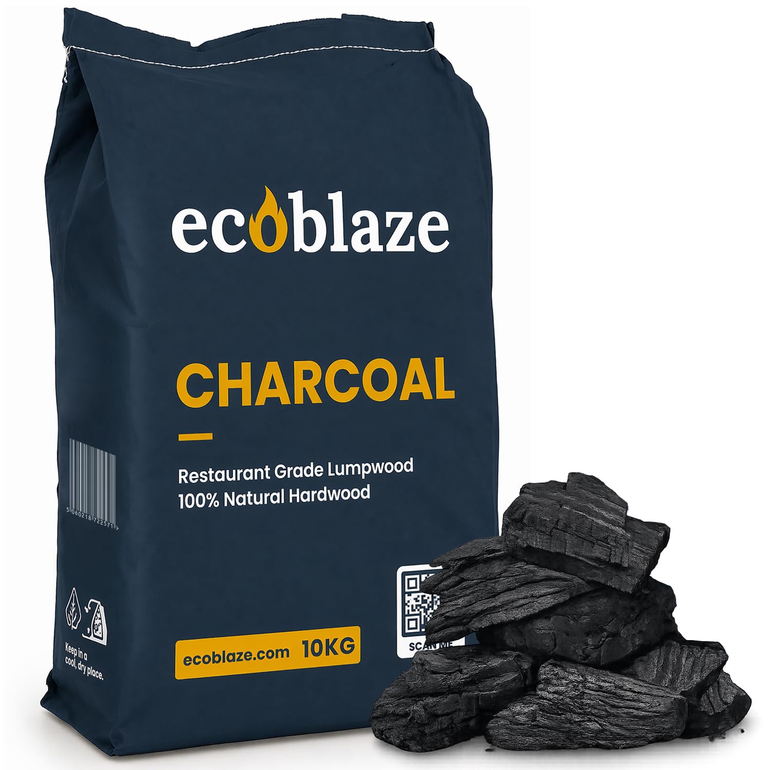 Ecoblaze 10kg Restaurant Grade Lumpwood Charcoal | Premium BBQ Charcoal for Kamado Joe, Big Green Egg & Weber | High-Heat Barbecue Coal for Pizza Ovens & Smokers