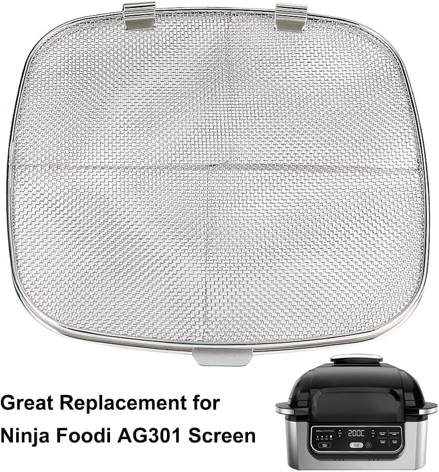 Grille de gril et bouclier anti-éclaboussures de rechange pour Ninja AG301 Foodi 5 en 1, grille anti-adhésive et écran anti-éclaboussures en acier inoxydable pour Ninja Foodi AG300, AG301C, AG302