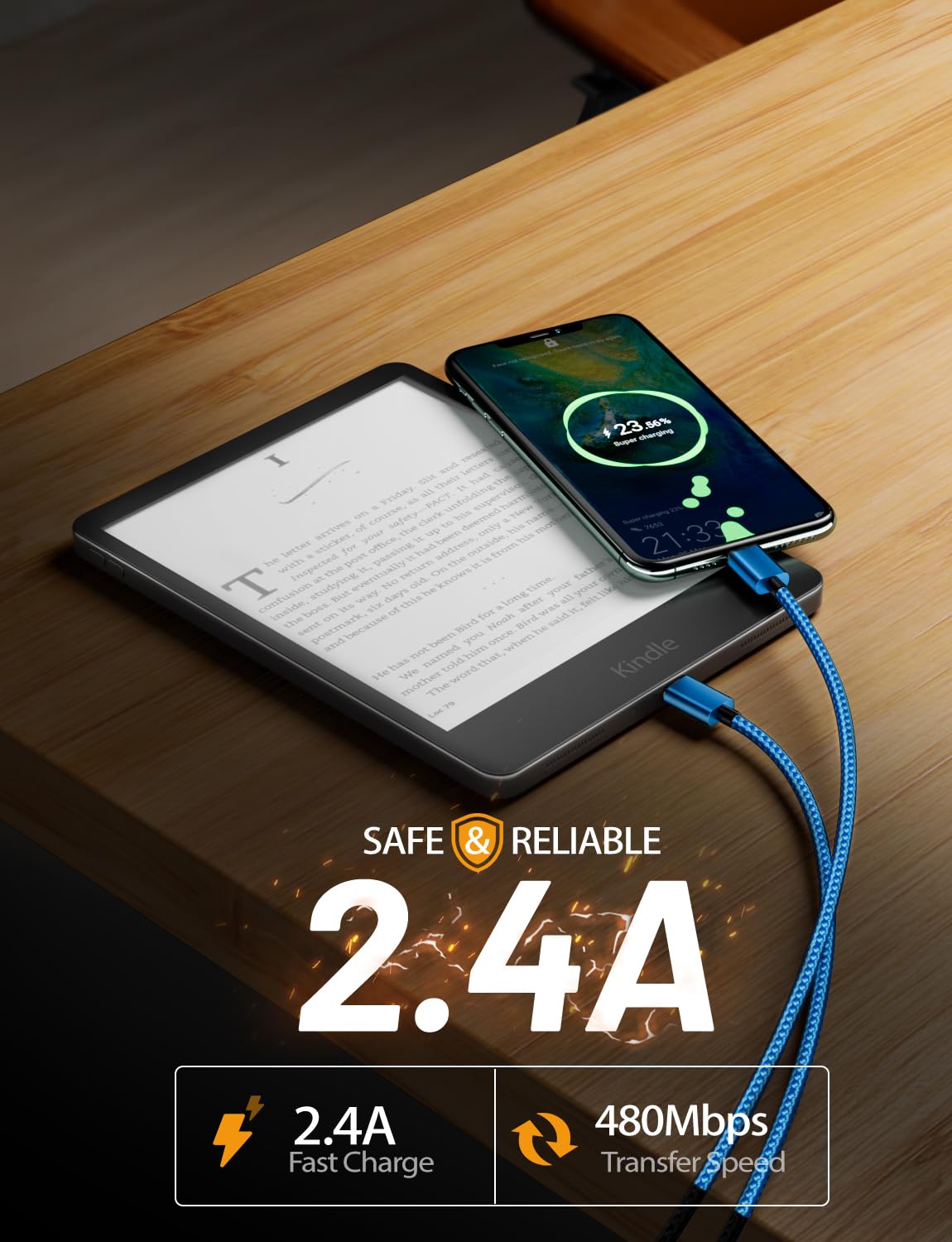 Adhiper Cavo Di Ricarica USB-C 2m Per Tablet Fire HD 10 (9ª Gen) E Fire HD 8 (10ª Gen) – Ricarica Rapida E Trasferimento Dati - 3