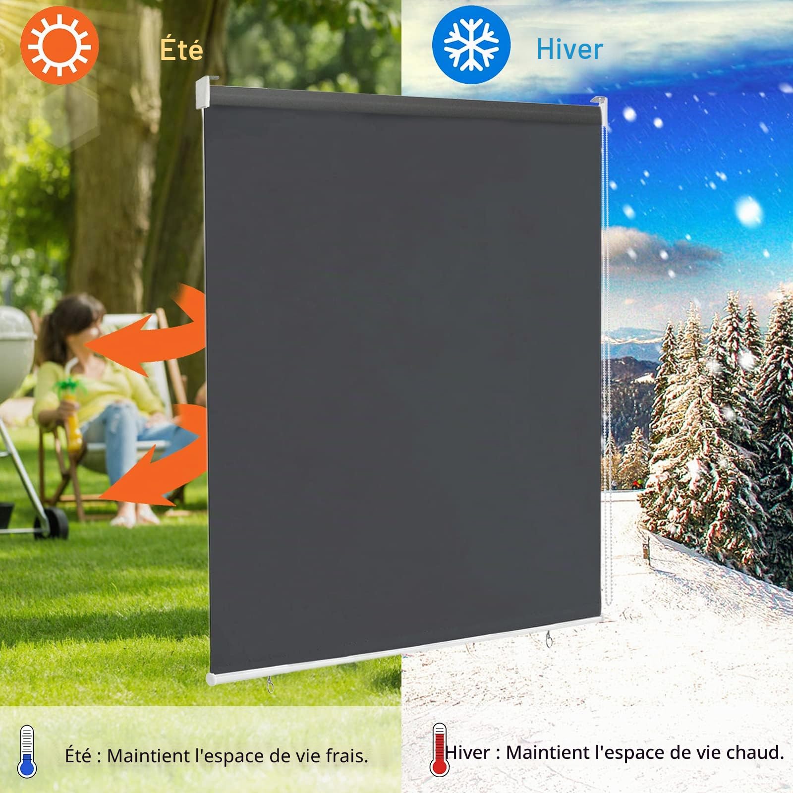 UISEBRT Store extérieur vertical Pare-soleil Store occultant pour extérieur, Protection UV, Vonvient au balcon (100 x 140 cm, Anthracite)