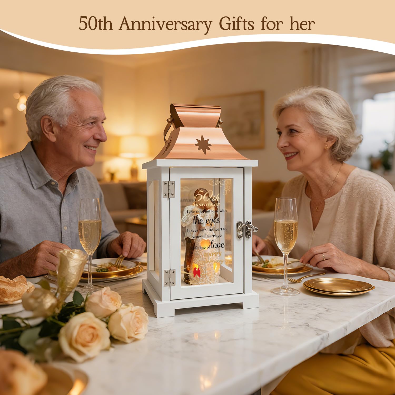 50th Anniversary Wedding Gifts for Couple Parents 50th Wedding Anniversary Lantern for Him Her Huband Wife - Husband and Wife Hugging Figurine Lantern