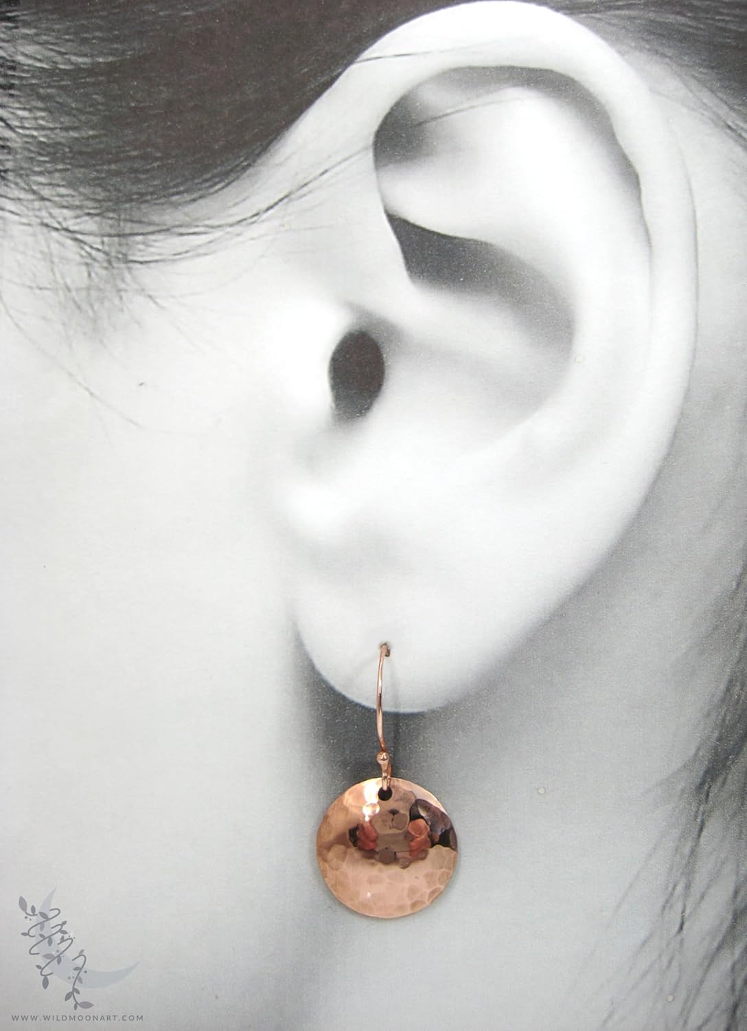 Hand Hammered Copper Earrings, Small Pure Copper Disc Dangle Earrings, Minimalist Boho Jewelry