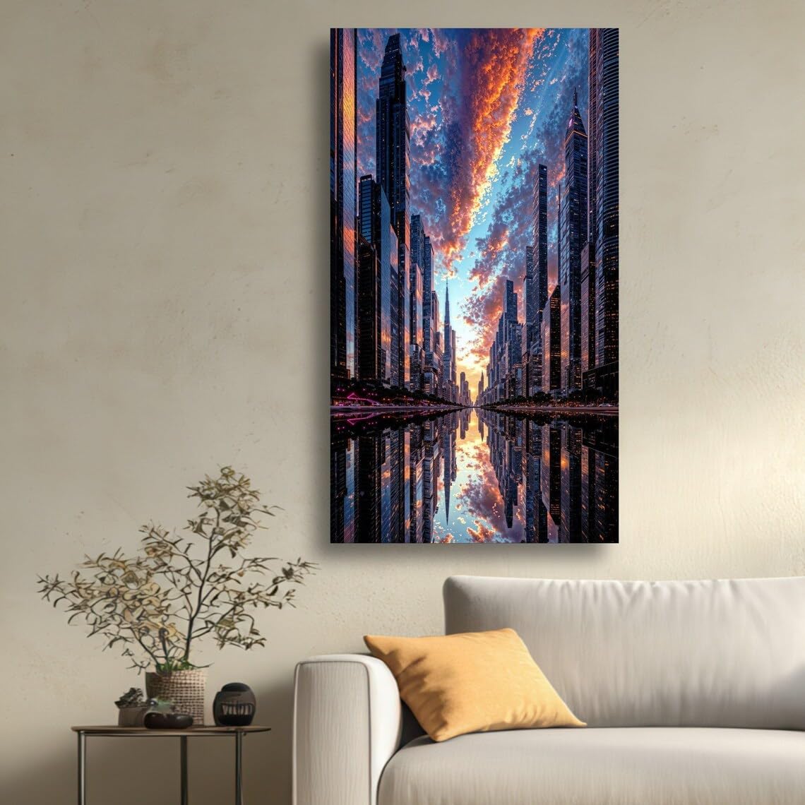 Tableau silhouette de ville moderne pour une deco chaleureuse