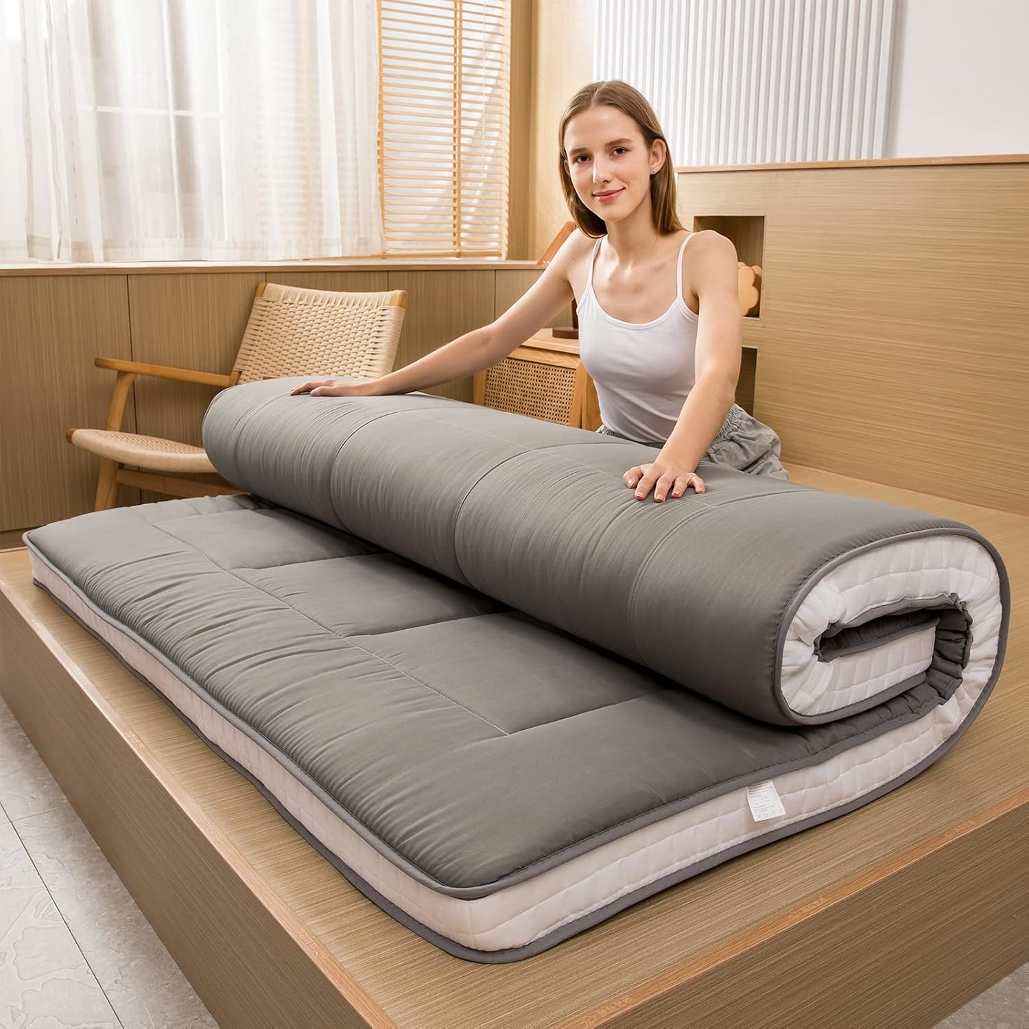 MAXYOYO Futon Mattress Padded Japanese Floor Mattress Quilted Bed Mattress Topper Extra Thick Folding Sleeping Pad Breathable Floor