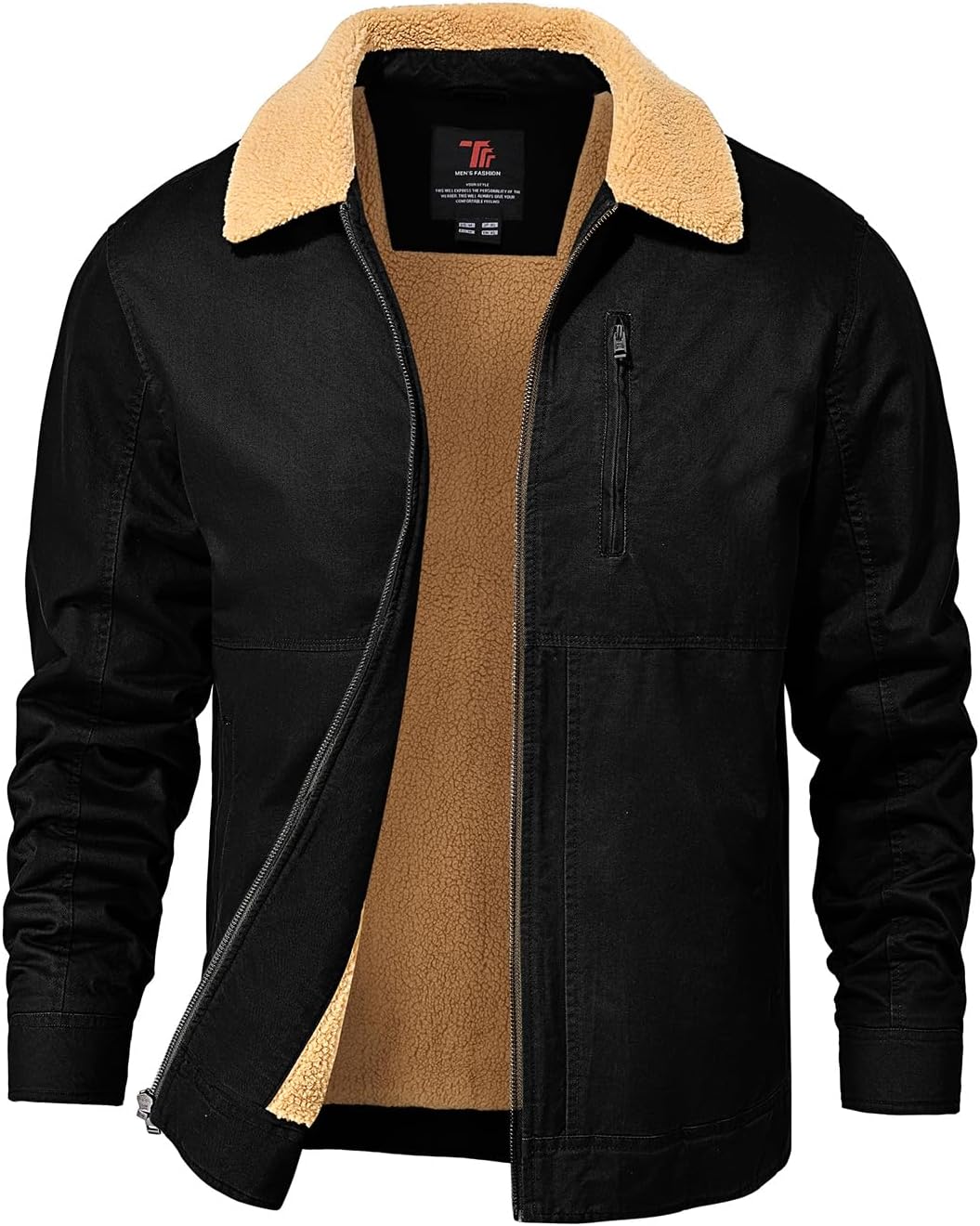 TBMPOY Men's Winter Jacket Thick Sherpa Fleece Lined Cotton Full Zip Warm Cargo Zipper Pockets Trucker Work Thermal