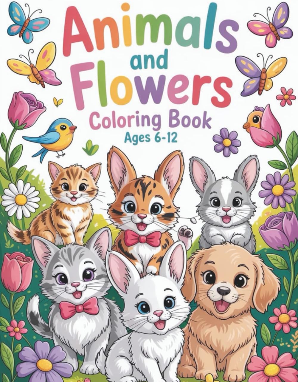 Animals and Flowers Coloring Book for Girls Ages 6–12: Beautiful Cute Animal and Floral Coloring Pages for Creative Girls – Fun, Relaxing & Easy to Color