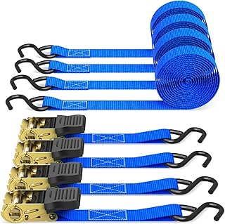 Ratchet Strap, Ohuhu 4 Pack Tie Downs Logistic Straps, Motorcycle Straps Securing Straps, 500 Lbs Load Cap with 1500lb Breaking Limit, Cargo Straps for Moving Appliances, Blue