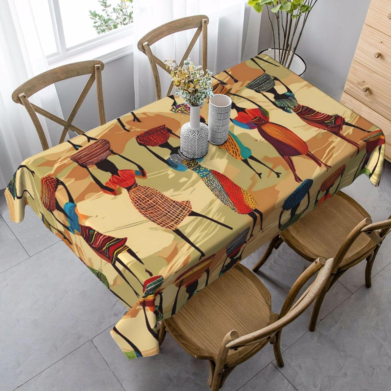Prostokątny obrus 160 x 240 cm Afryka i Egzotyczny Poliester Obrus Odporny na plamy Ochraniacz na stół 8-osobowy, idealny do kuchni i na imprezy 5697v