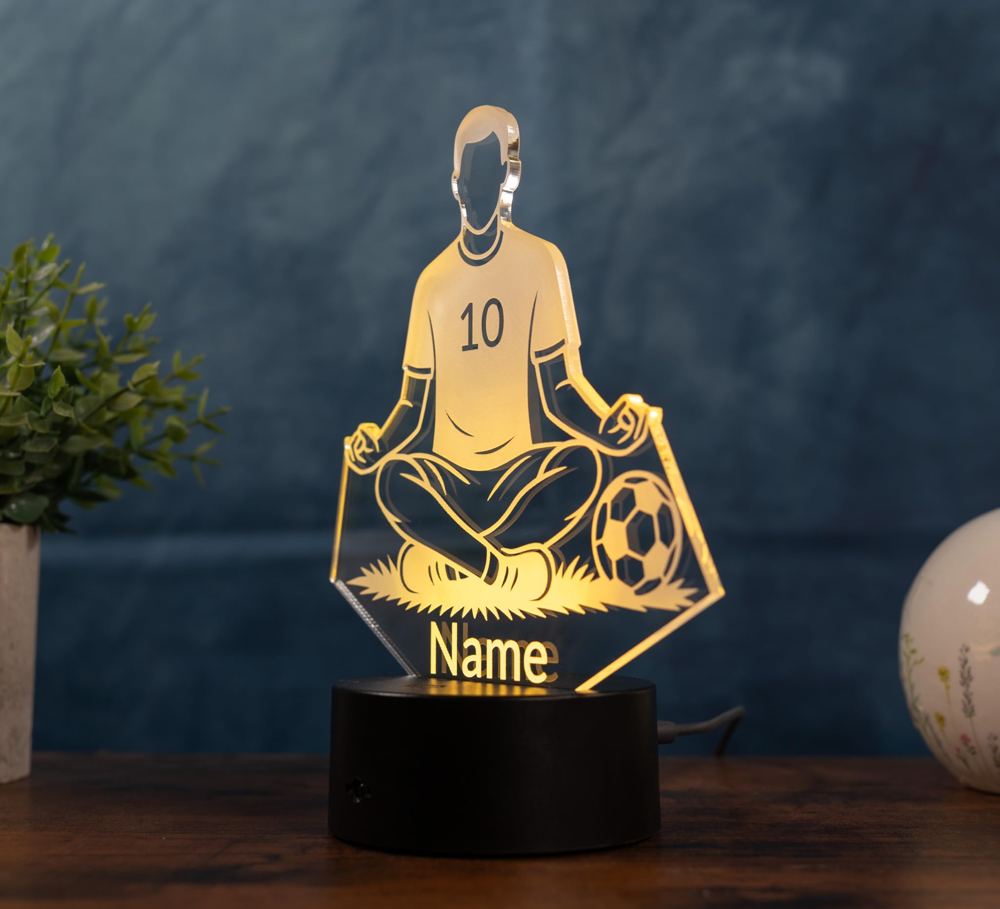 Lampada da calcio personalizzata, luce notturna a LED con nome e numero di maglia, regalo per la cameretta dei bambini, yoga, per ragazzi e appassionati di calcio