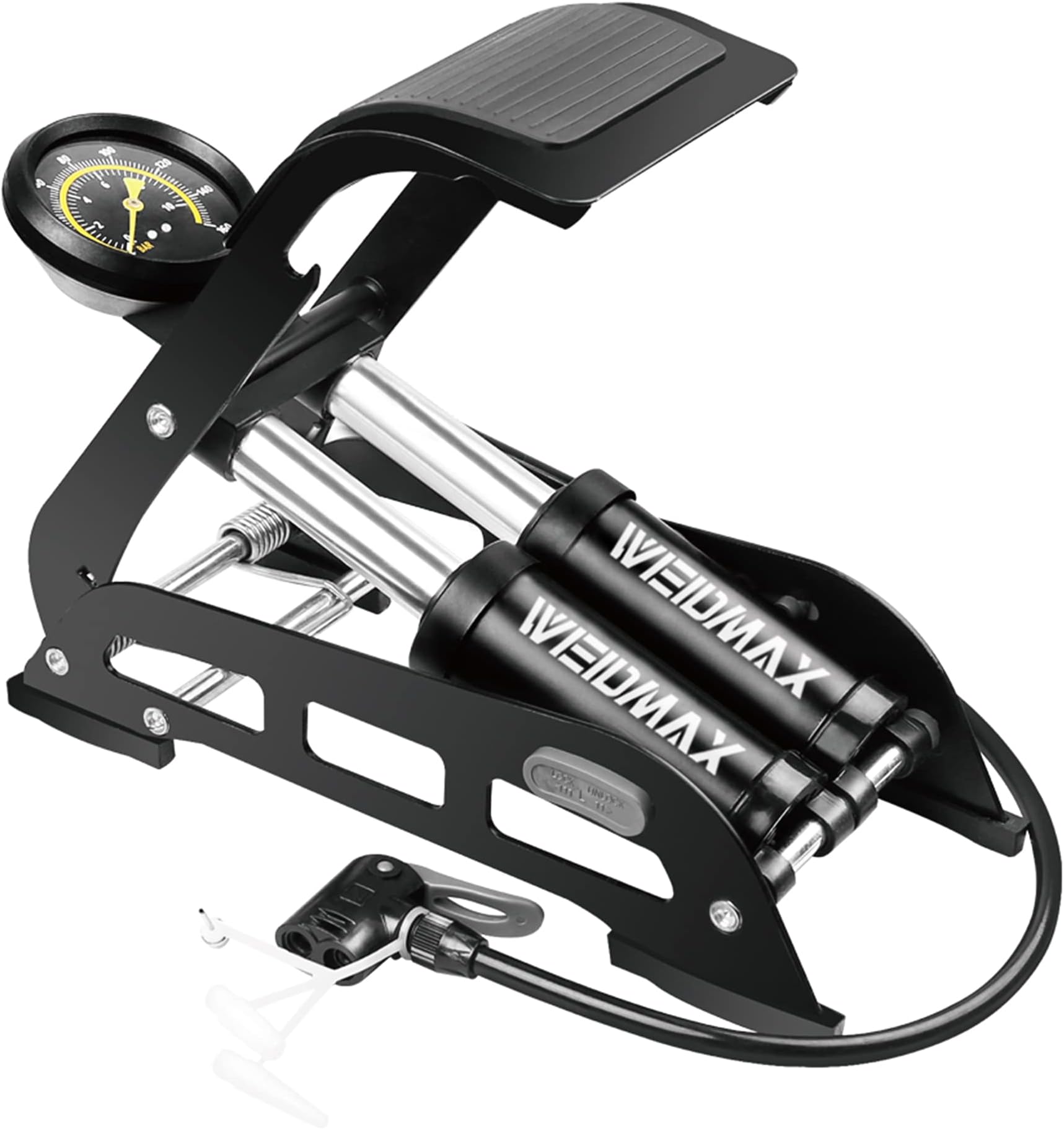 WEIDMAX Double Barrel Foot Pump, Double Cylinder Bike Pump Bike Floor Pump Portable Bicycle Pump Bicycle Tire Pump Road Bike Floor Air Inflator Pump with Pressure Gauge & Smart Valve Head