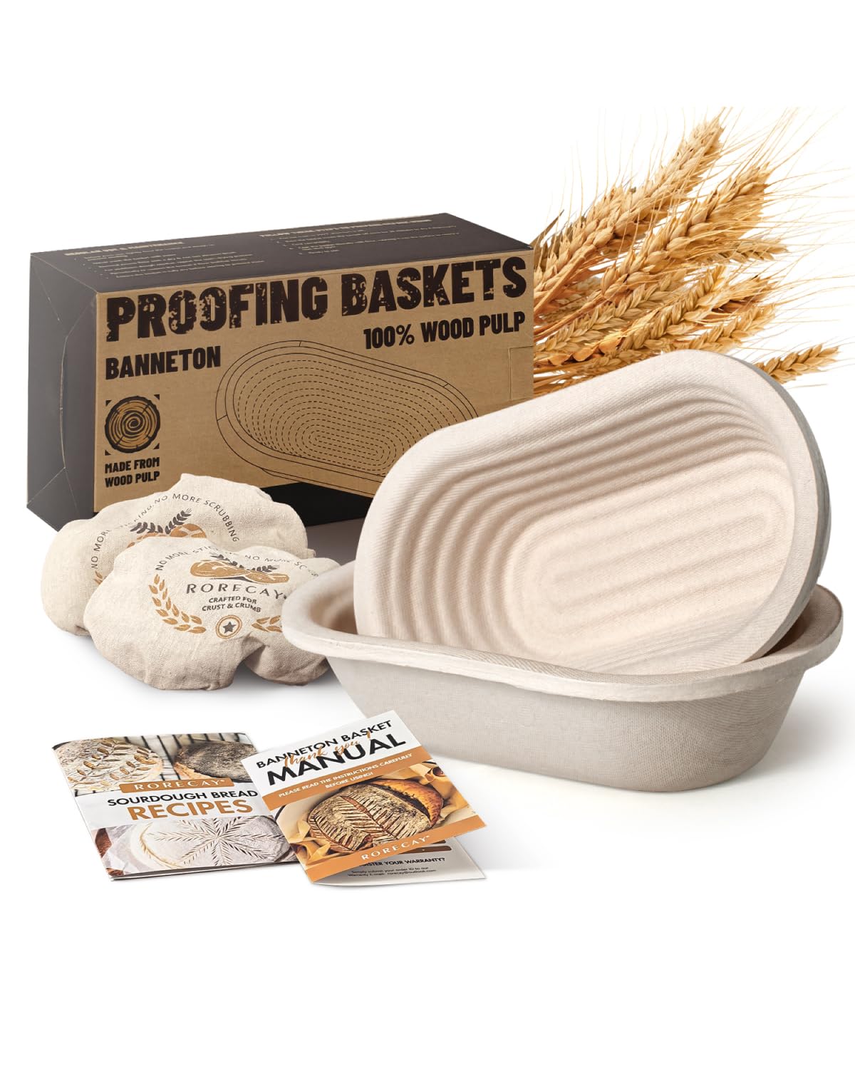 Rorecay Banneton Brotgärkörbe aus Zellstoff, 27,9 cm, oval, 2 Stück