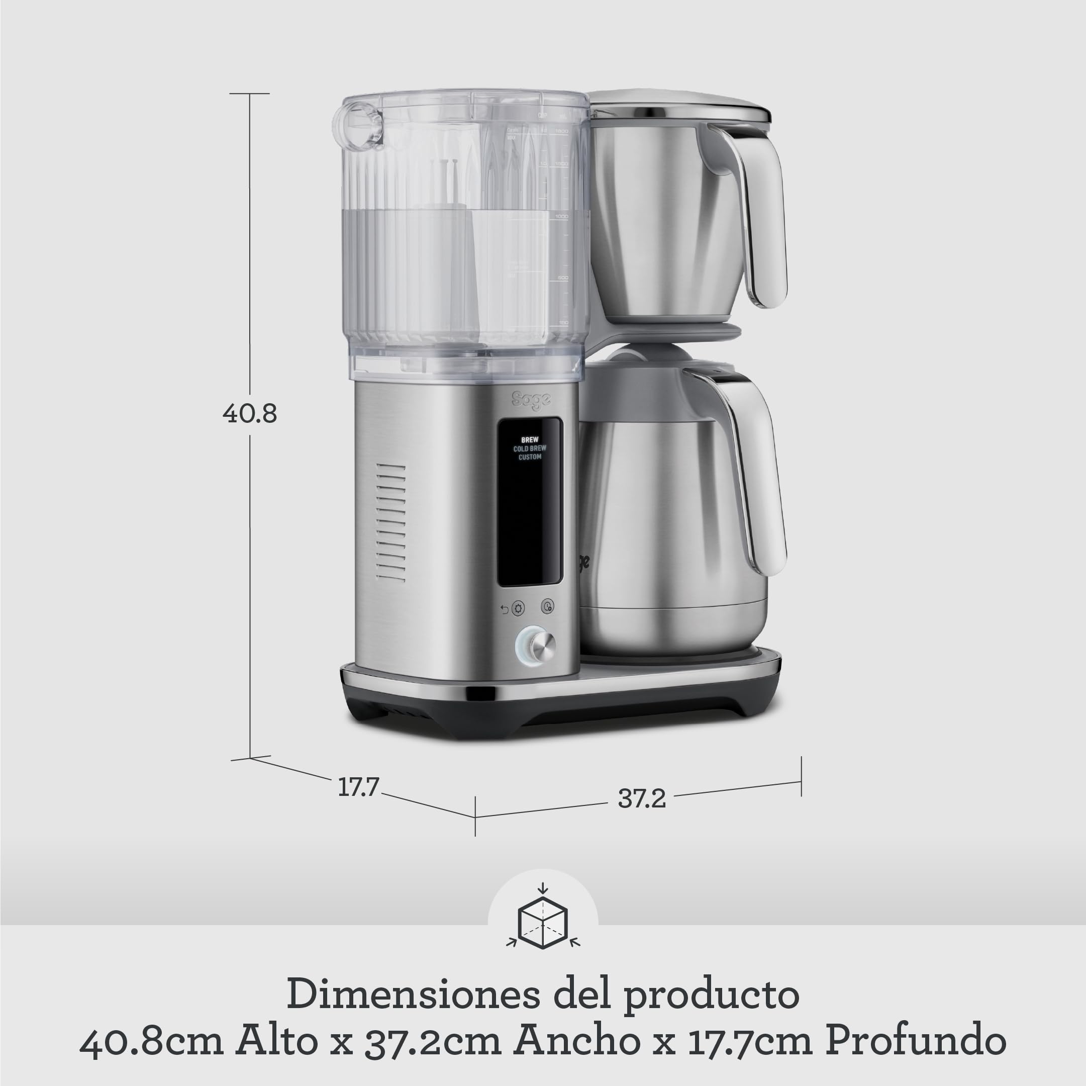 Sage - The Luxe Brewer Thermal - Precisión Con un Solo Toque, Estándar Golden Cup de la SCA (Calidad Profesional), Jarra Térmica de Doble Pared, Cold Brew y Ajustes Personalizables, 1,77 L