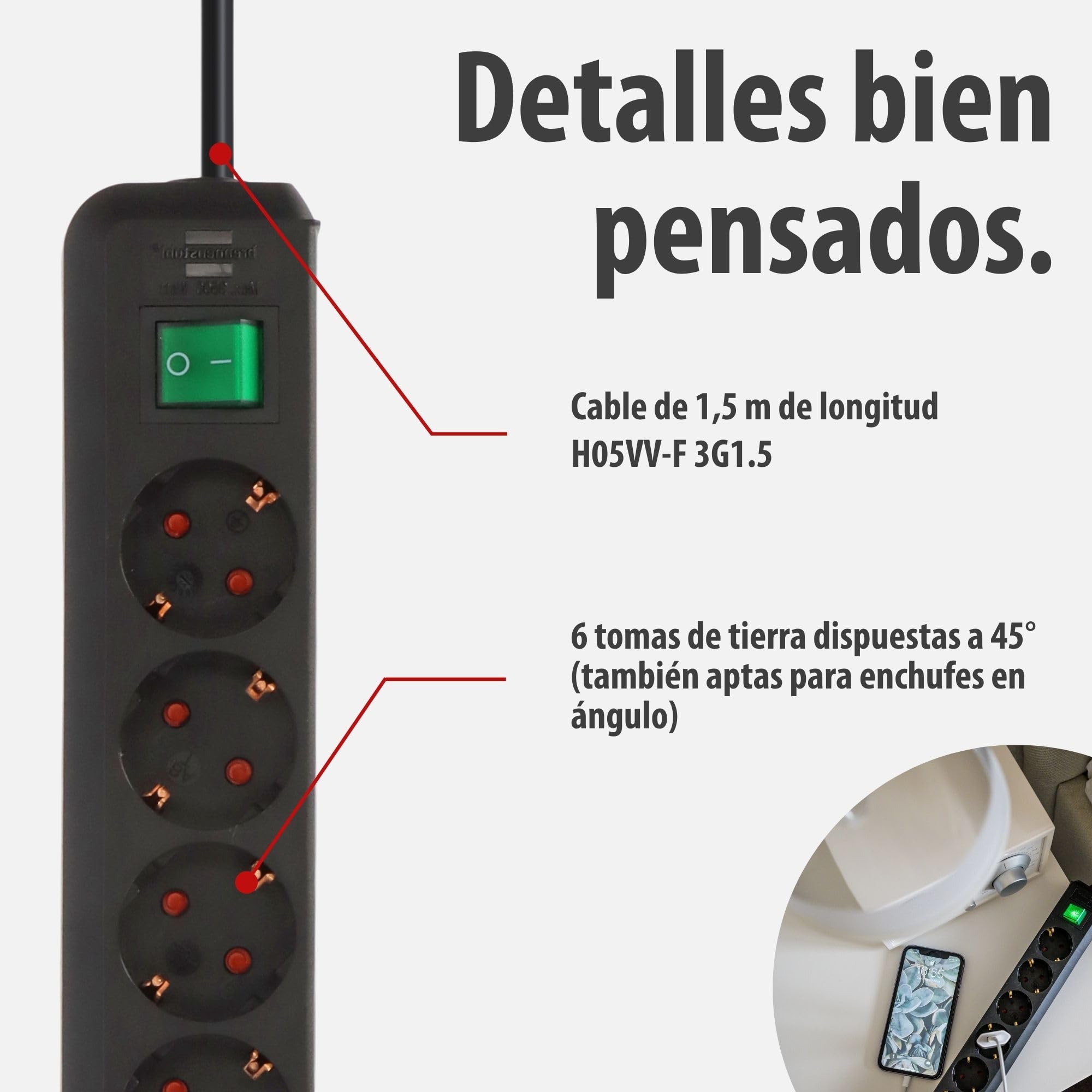 Brennenstuhl Eco-Line regleta de enchufes con 6 Tomas de Corriente (Cable de 1,5m, Interruptor) Negro — view 4