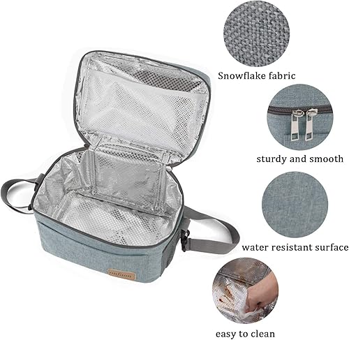 Vista 4 de Bolsa de almuerzo para hombres y mujeres, lonchera reutilizable aislada a prueba de fugas, bolsa de mano congelable con correa de hombro ajustable