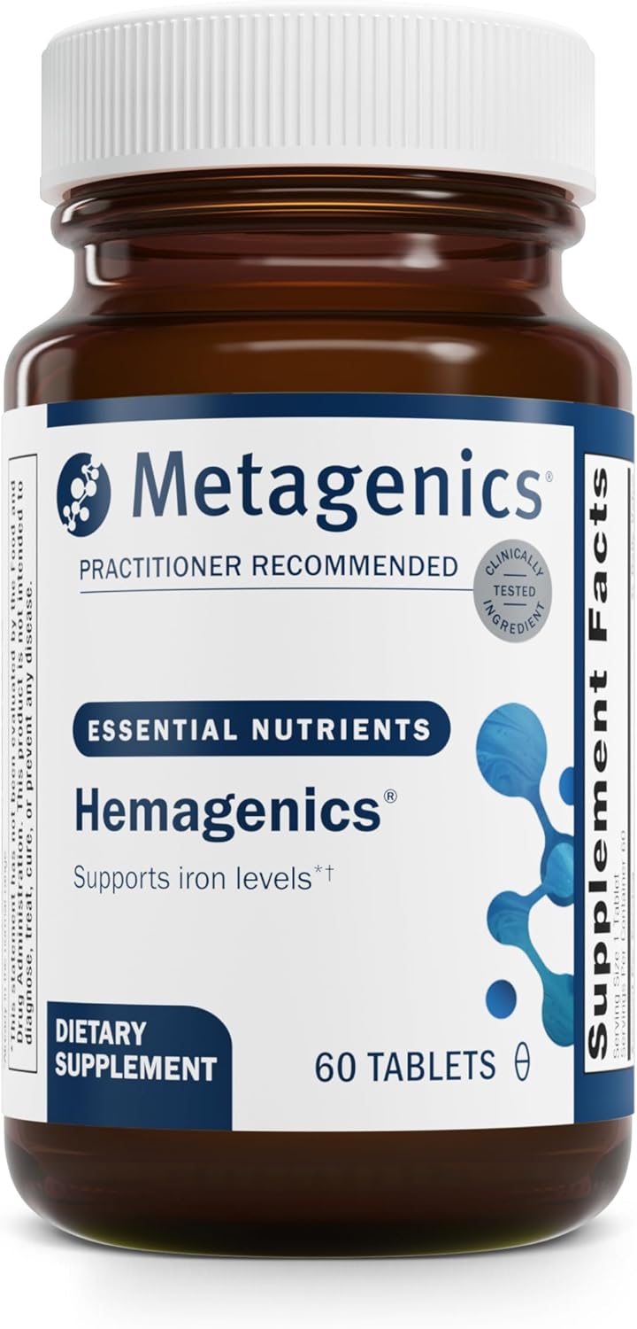 Metagenics Hemagenics Iron Supplement with B12, B6 & Folate Supports Red Blood Cell Formation, Energy & Immune Health* Non-Constipating, Non-GMO, Gluten-Free, Vegetarian - 60 Tablets