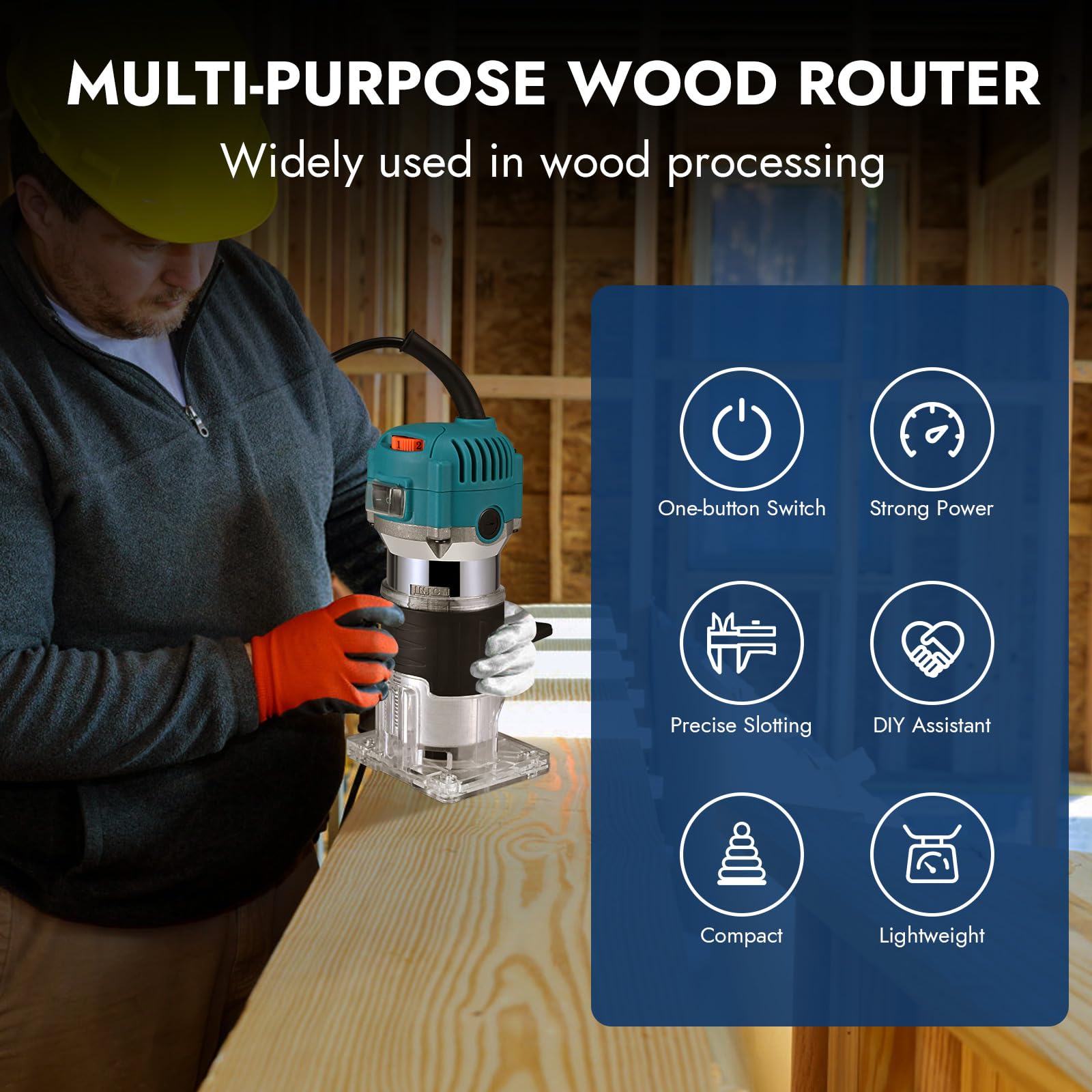 800W 6.5AMP trimmer in legno Velocità regolabile portatile stabile 2000-31000 giri/min Strumento di router in legno compatto Router portatile per la lavorazione del legno con 15pcs di router