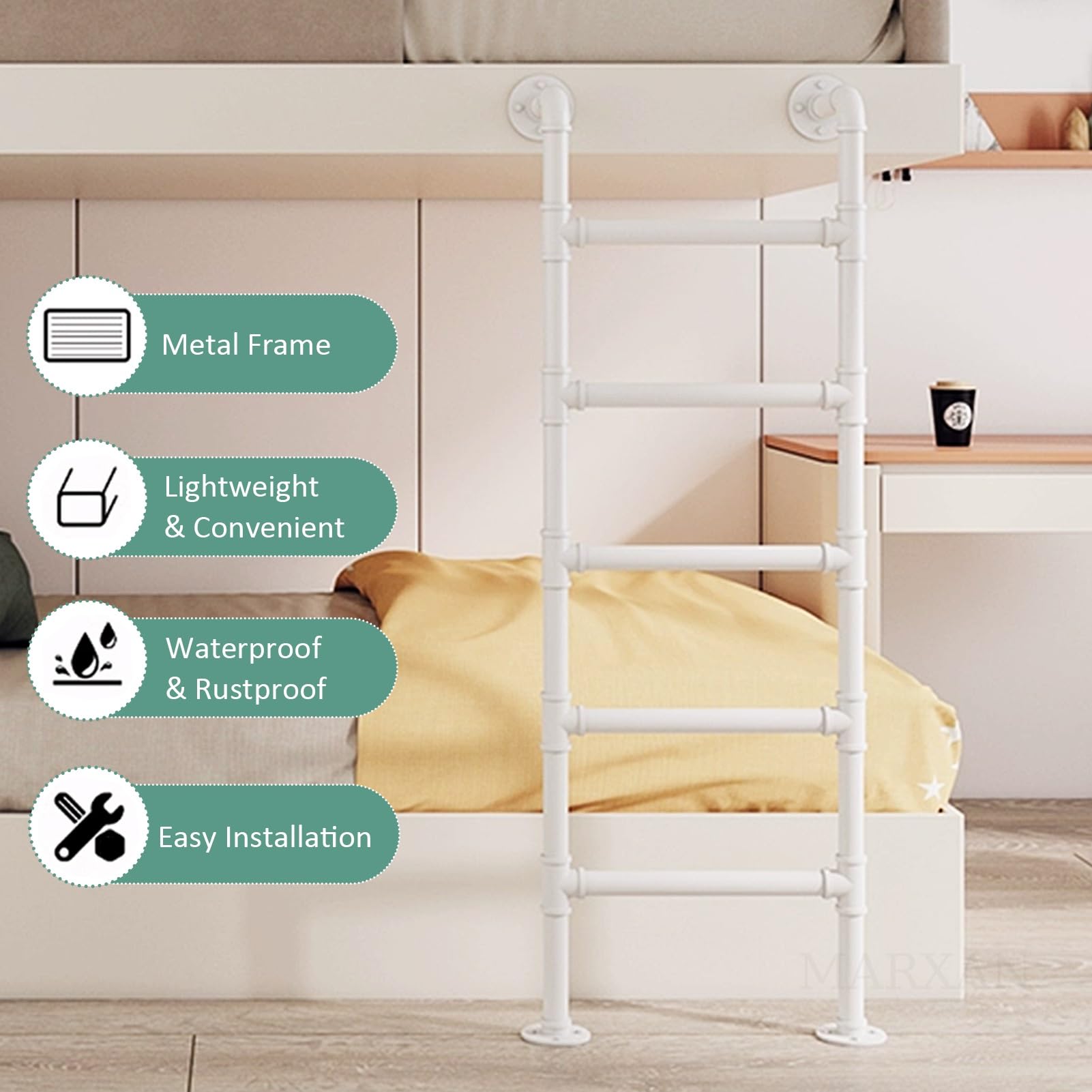Scala di Uscita di Emergenza Resistente per Casa/Letto a Castello, Scala da Soppalco da Terra in Ferro battuto Bianco con Accessori di Montaggio, Dimensioni Personalizzabili(120cm/47in)