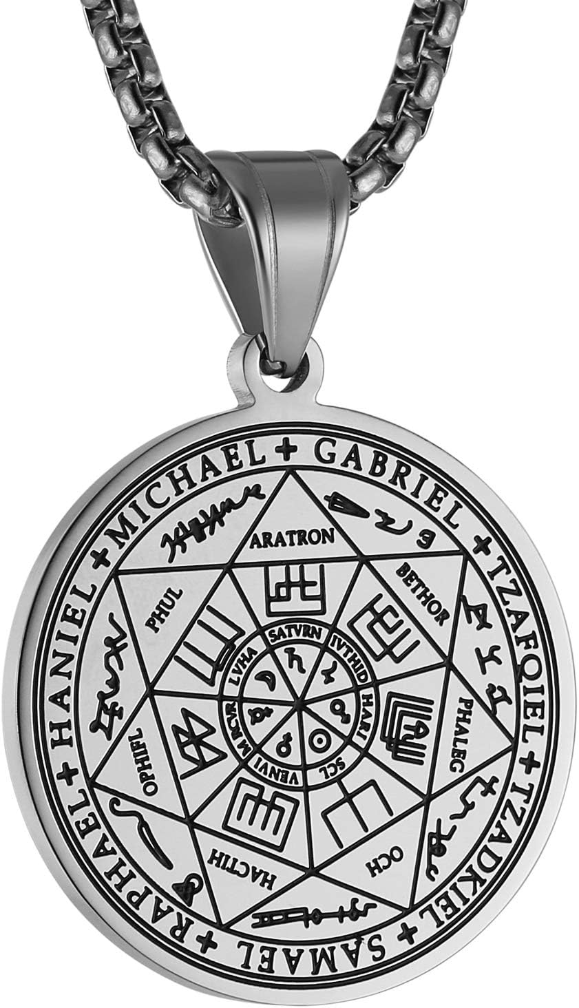Vintage Stainless Steel The Seal of The Seven Archangels Pendant Necklaces 22+2 Chain