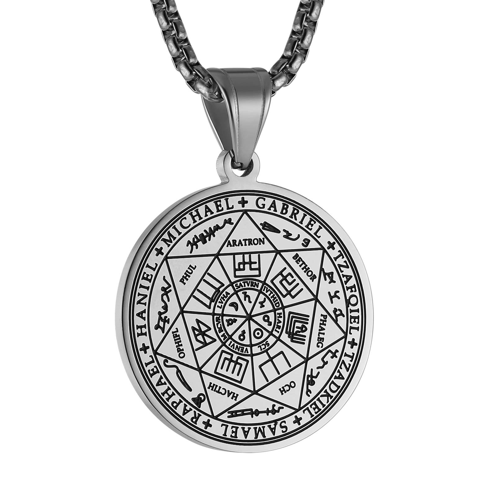 Vintage Stainless Steel The Seal of The Seven Archangels Pendant Necklaces 22+2 Chain