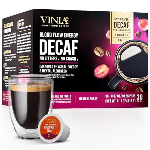 VINIA Decaf Medium Dark Roast Coffee with Red Grape Piceid